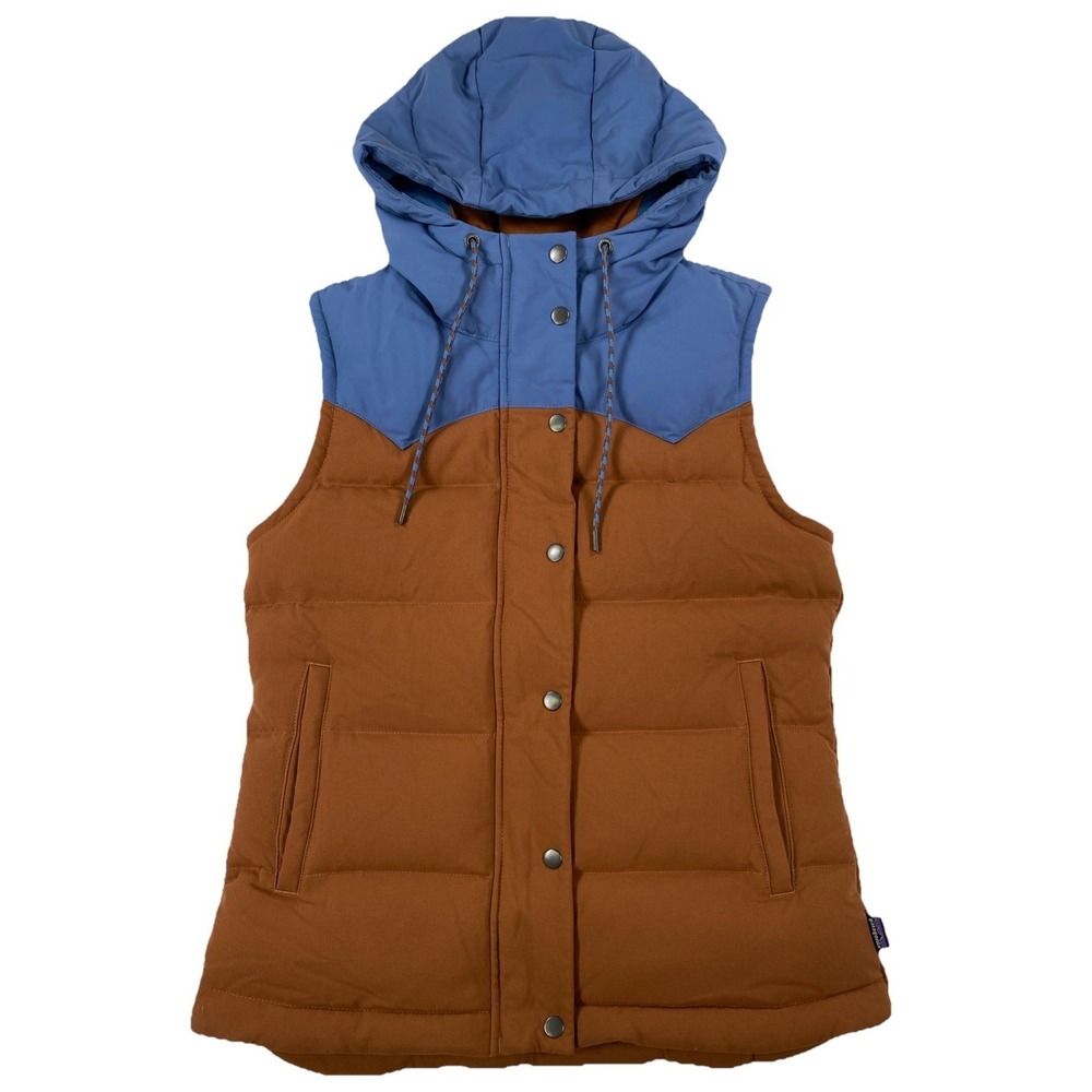Patagonia Bivy Hooded Down Vest Sisu Brown Blue Women's Small